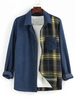 ZAFUL Chemise Boutonnée Panneau à Carreaux en Velours Côtelé L Bleu profond