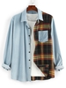 ZAFUL Chemise Boutonnée Panneau à Carreaux en Velours Côtelé S Bleu clair