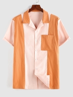 ZAFUL Chemise Boutonnée Patch avec Poche en Blocs de Couleurs à Manches Courtes L Café lumière