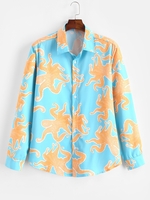 ZAFUL Chemise Boutonnée Pieuvre Amusante Imprimée à Manches Longues M