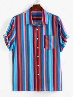 ZAFUL Chemise Boutonnée Rayée Colorée Arc-en-ciel à Manches Courtes Xxl