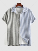 ZAFUL Chemise Boutonnée Rayée Contrastée Bicolore à Manches Courtes Xl Bleu clair