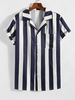 ZAFUL Chemise Boutonnée Rayée Imprimée à Manches Courtes L Bleu profond