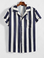 ZAFUL Chemise Boutonnée Rayée Imprimée à Manches Courtes L Bleu profond