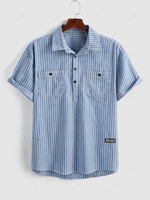 ZAFUL Chemise Cargo à Rayure Verticale avec Double Poches avec Demi-Bouton L Bleu profond