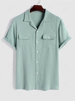 ZAFUL Chemise Cargo Boutonnée avec Poches à Col Camp en Seersucker M Vert clair