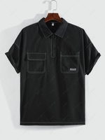 ZAFUL Chemise Cargo Cousue à Demi-Zip à Manches Courtes M Noir