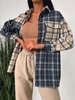 ZAFUL Chemise Cargo Style de Petit Ami à Carreaux Contrastée avec Poche M Bleu