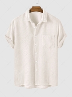 ZAFUL Chemise Décontractée en Couleur Unie en Velours Côtelé à Manches Courtes L Blanc