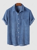 ZAFUL Chemise Décontractée en Couleur Unie en Velours Côtelé à Manches Courtes L Bleu profond
