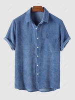ZAFUL Chemise Décontractée en Couleur Unie en Velours Côtelé à Manches Courtes L Bleu profond