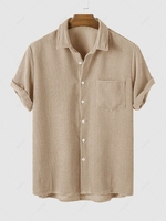 ZAFUL Chemise Décontractée en Couleur Unie en Velours Côtelé à Manches Courtes L Café lumière