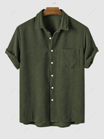 ZAFUL Chemise Décontractée en Couleur Unie en Velours Côtelé à Manches Courtes S Vert profond