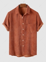 ZAFUL Chemise Décontractée en Couleur Unie en Velours Côtelé à Manches Courtes Xxl Café profond