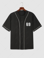 ZAFUL Chemise de Base-ball à Imprimé Chiffre Réfléchissant Lumineux à Bretelle Streetwear L Noir