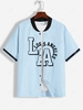 ZAFUL Chemise de Base-ball à Imprimé Lettre LOS ANGELES en Blocs de Couleurs L Bleu clair