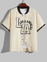 ZAFUL Chemise de Base-ball à Imprimé Lettre LOS ANGELES en Blocs de Couleurs S Café lumière
