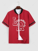 ZAFUL Chemise de Base-ball à Imprimé Lettre LOS ANGELES en Blocs de Couleurs Xxl Rouge