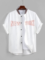 ZAFUL Chemise de Base-ball à Imprimé Lettre NEW YORK Streetwear Xl Blanc