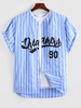 ZAFUL Chemise de Base-ball à Imprimé Rayure Verticale Lettre M Bleu clair