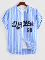 ZAFUL Chemise de Base-ball à Imprimé Rayure Verticale Lettre M Bleu clair