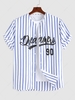 ZAFUL Chemise de Base-ball à Imprimé Rayure Verticale Lettre M Bleu profond