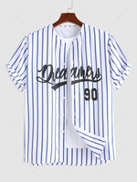 ZAFUL Chemise de Base-ball à Imprimé Rayure Verticale Lettre M Bleu profond