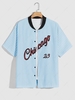 ZAFUL Chemise de Base-ball à Manches Courtes et Lettre Chicago S Bleu clair