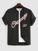 ZAFUL Chemise de Base-ball à Manches Courtes et Lettre Chicago S Noir