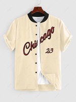 ZAFUL Chemise de Base-ball à Manches Courtes et Lettre Chicago Xl Café lumière