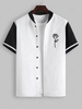 ZAFUL Chemise de Base-ball Rose Brodée en Couleur Jointive à Manches Courtes M Blanc