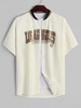 ZAFUL Chemise de Baseball Motif de Lettre LOS ANGELES Style Collège à Manches Courtes M Café lumière