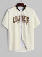 ZAFUL Chemise de Baseball Motif de Lettre LOS ANGELES Style Collège à Manches Courtes M Café lumière