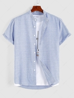 ZAFUL Chemise de Bureau à Imprimé Rayure en Tissu à Manches Courtes M Bleu