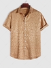 ZAFUL Chemise de Soirée à Imprimé Léopard à Manches Courtes en Satin S Café