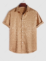 ZAFUL Chemise de Soirée à Imprimé Léopard à Manches Courtes en Satin S Café