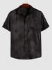 ZAFUL Chemise de Soirée Feuille Fougère en Satin avec Poche L Noir