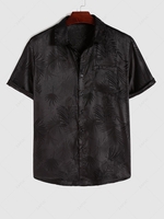 ZAFUL Chemise de Soirée Feuille Fougère en Satin avec Poche S Noir