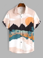 ZAFUL Chemise de Vacances à Imprimé Arbre Noix de Coco et Montagne avec Bouton Xl Rose clair
