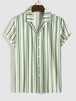 ZAFUL Chemise de Vacances à Rayure Verticale à Manches Courtes à Col Revers L Vert clair