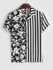 ZAFUL Chemise de Vacances Fleur Rayée Jointive à Manches Courtes L Noir