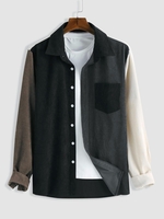 ZAFUL Chemise en Blocs de Couleurs avec Poche en Avant Design à Manches Longues en Velours Côtelé Xl