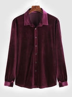ZAFUL Chemise en Couleur Unie avec Bouton en Avant à Manches Longues en Velours M Rouge foncé