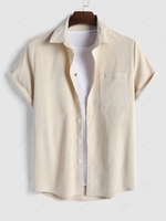 ZAFUL Chemise en Couleur Unie avec Poche en Avant Design à Manches Courtes en Velours Côtelé L Café lumière