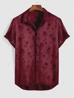 ZAFUL Chemise en Jacquard à Manches Courtes L Rouge foncé