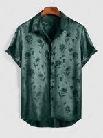 ZAFUL Chemise en Jacquard à Manches Courtes M Vert profond