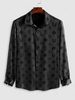 ZAFUL Chemise Fleur Boutonnée en Avant en Satin à Manches Longues L Noir