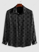 ZAFUL Chemise Fleur Boutonnée en Avant en Satin à Manches Longues L Noir
