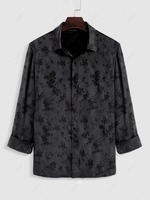 ZAFUL Chemise Fleur Boutonnée en Jacquard M Noir
