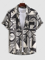 ZAFUL Chemise Géométrique Motif de Zèbre Demi-Transparente à Manches Courtes L Noir